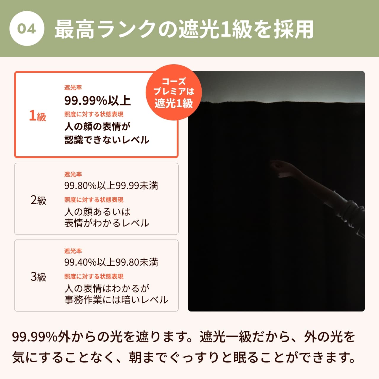 1級遮光で、外から一切見えません
