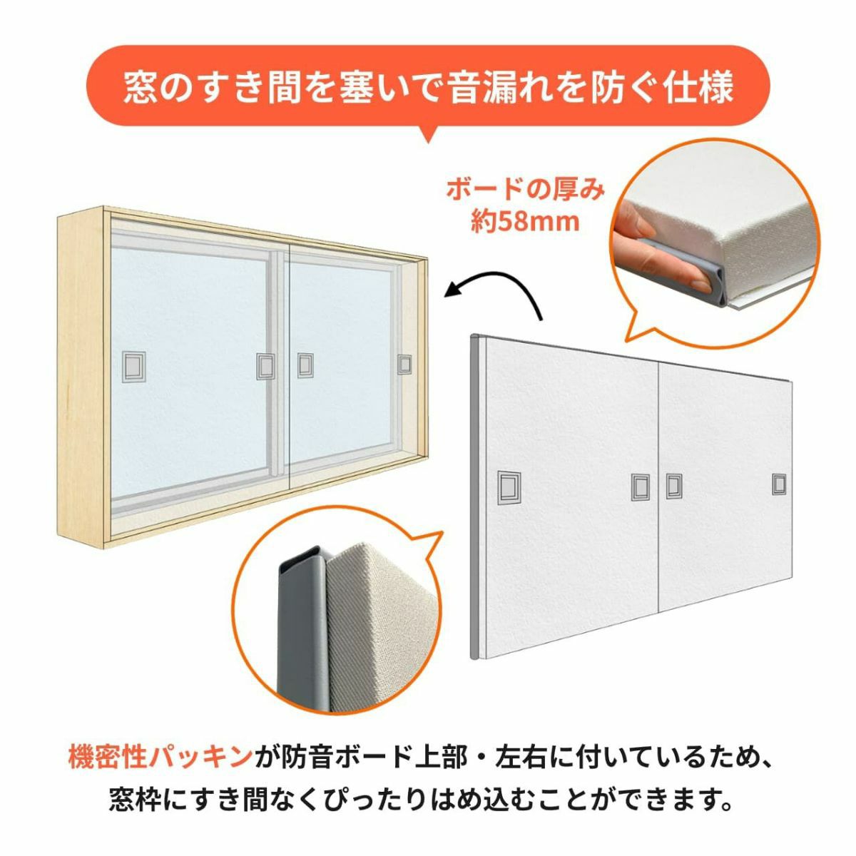 窓用ワンタッチ防音ボード 1枚タイプ 幅300-465mm 高さ1506-1805mm