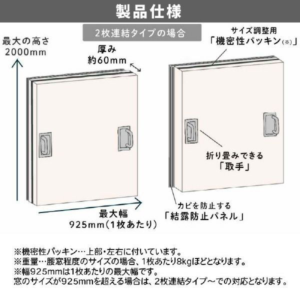 窓用ワンタッチ防音ボード 3枚連結タイプ 幅2116-2745mm 高さ1206