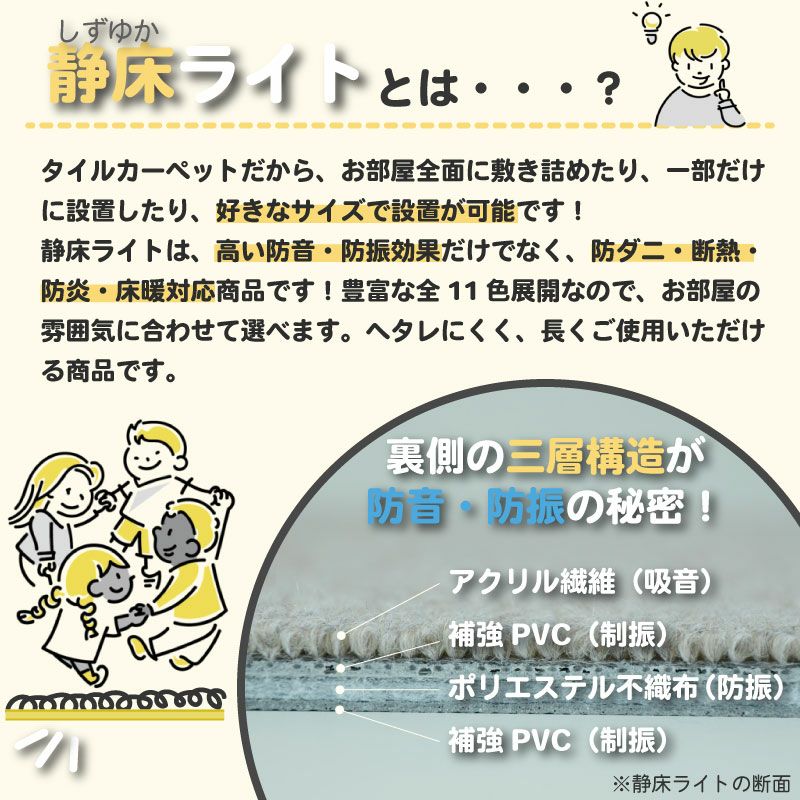 防音タイルカーペット 静床ライト まとめ買い 40枚 | 防音専門ピアリビング