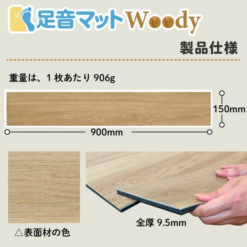 足音マットWoody 約12畳(144枚セット) 90cm×15cm×9.5mm | 防音専門ピアリビング