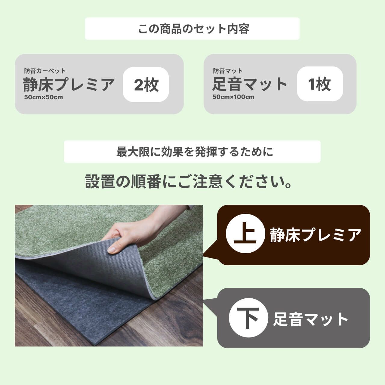 防音マットセット 静床プレミア 2枚 足音マット 1枚 | 防音専門ピア